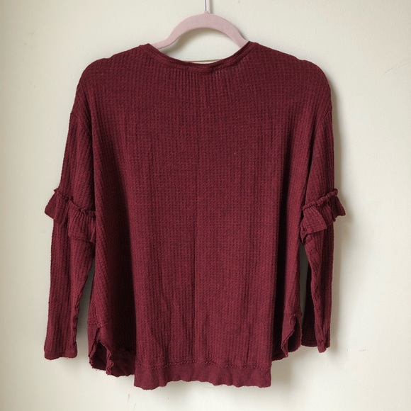 Democracy Red Waffle Shirt with Ruffle Sleeve - Picture 3 of 3